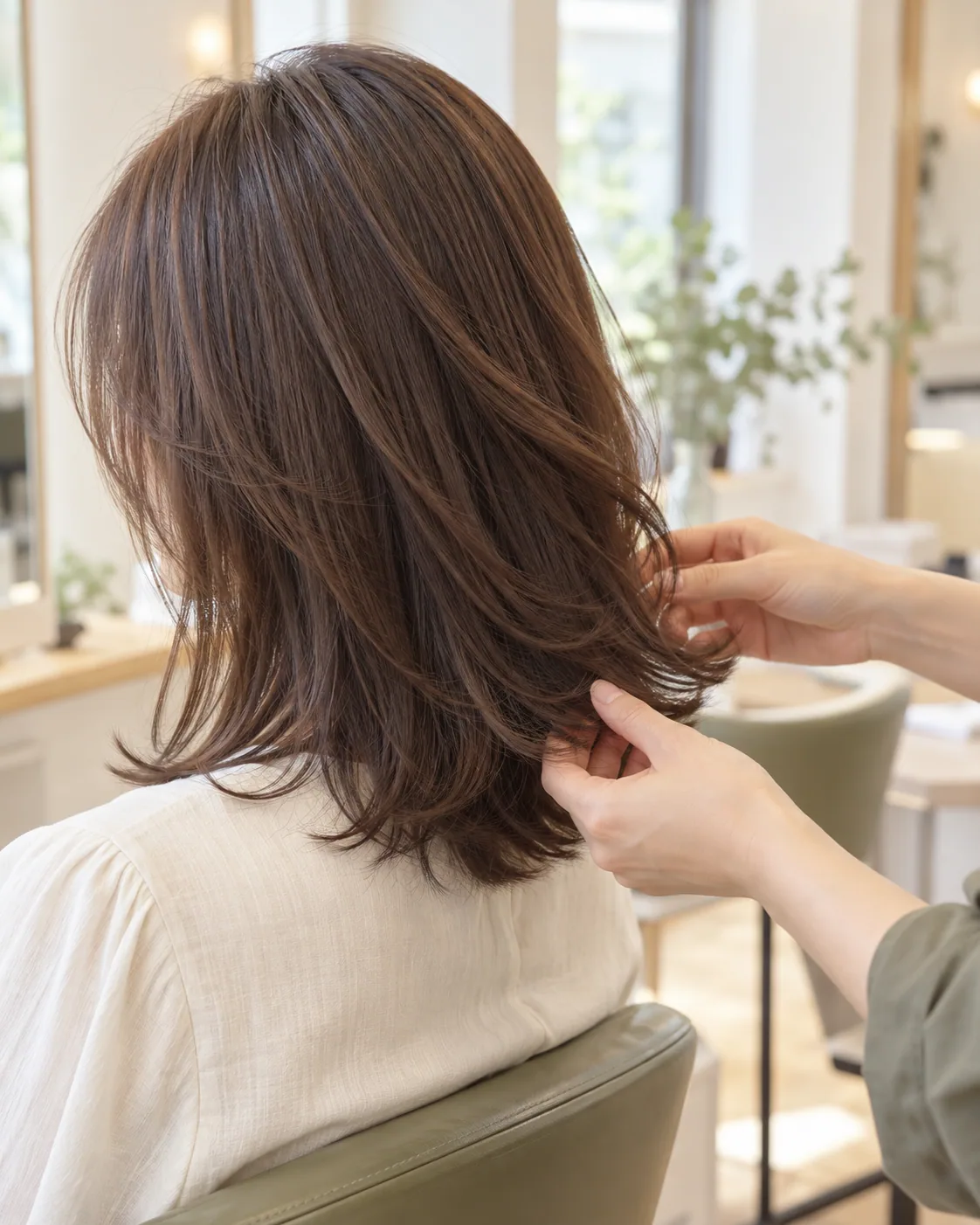 自然な動きのある髪をスタイリストが整えるイメージ