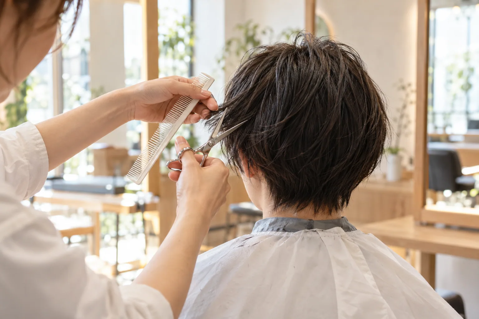 短い髪をカットする手元の生成イメージ